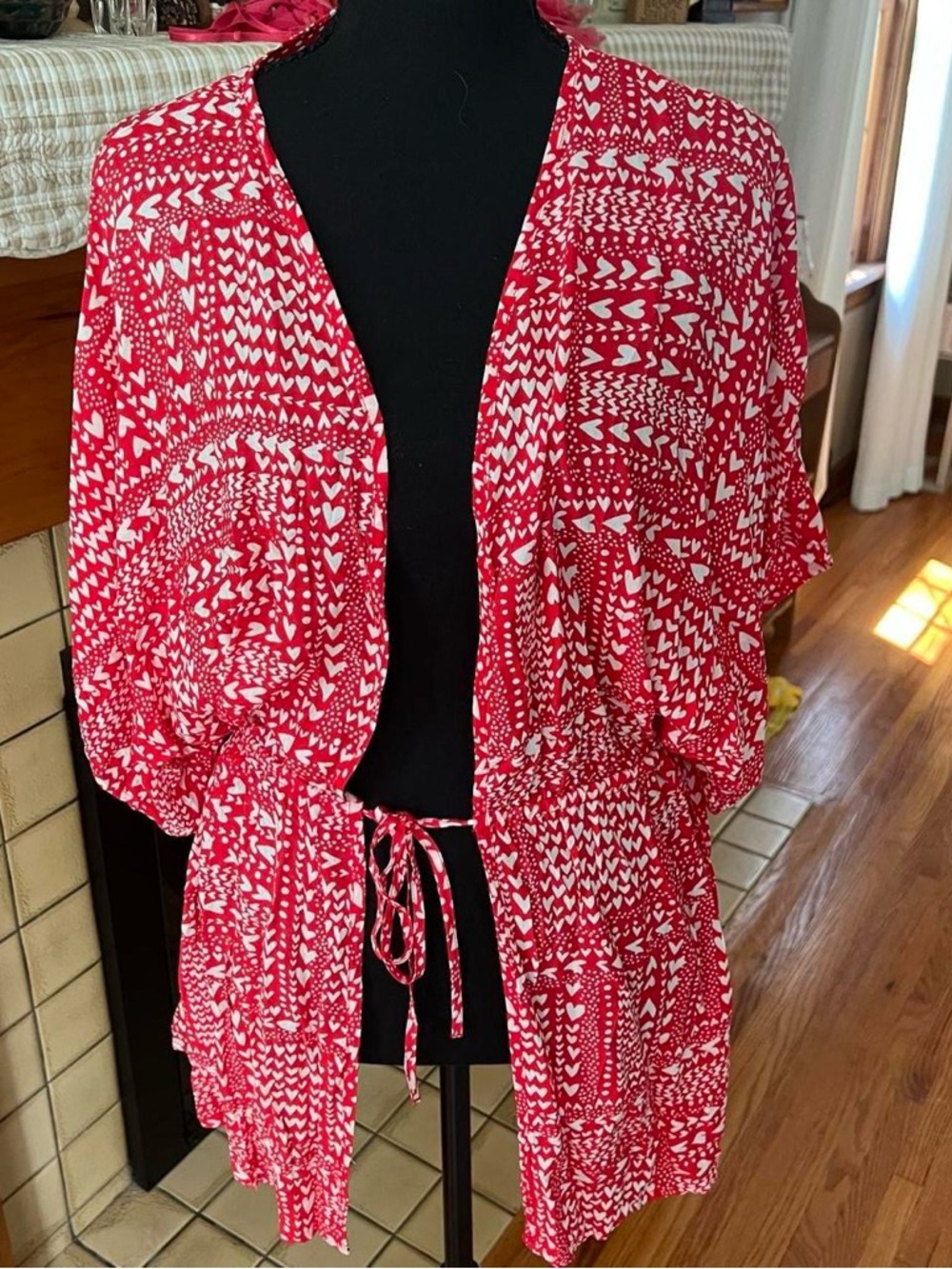 Victoria secret soft sexy red hearts kimono wrap cover up robe